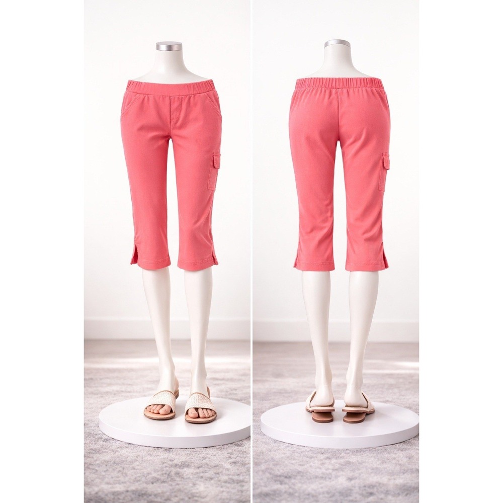 Belle Beach Kim Gravel Womens XXS French Terry Cropped Cargo Pants Flamingo Pink